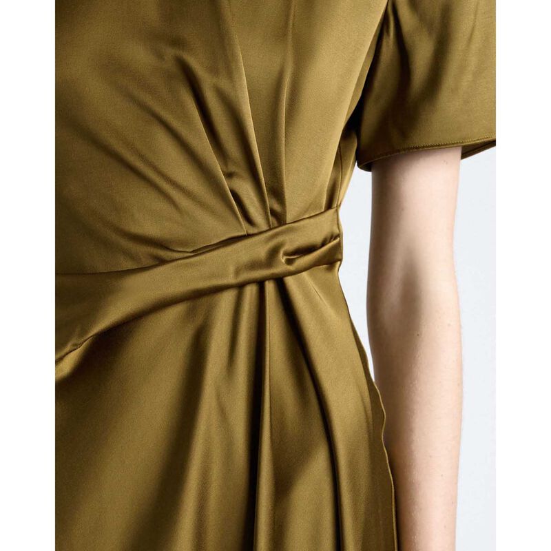Cue Chartreuse Matte Satin Viscose Draped Midi Dress image number 2